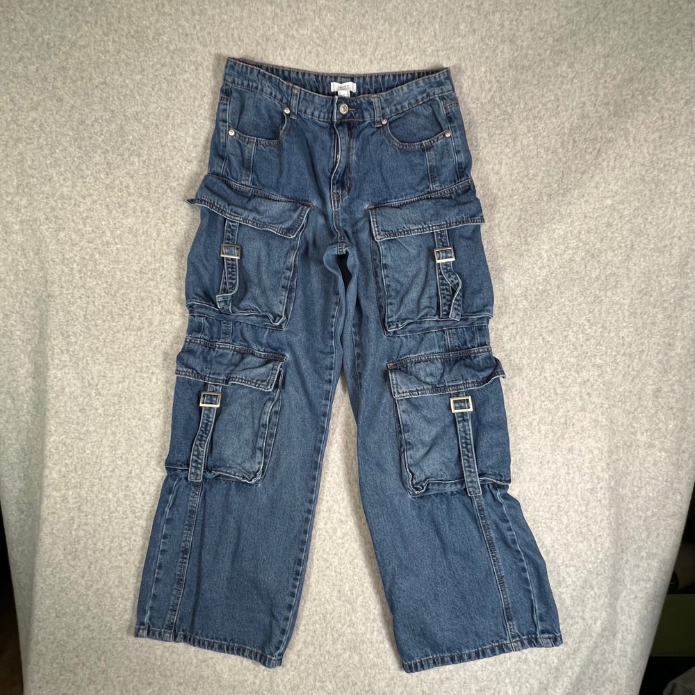 Forever‎ 21 Premium 30 Cargo Jeans Pockets Punk Goth Grunge Streetwear Baggy y2k - Picture 2 of 8